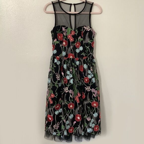 ECI Dresses & Skirts - ECI by Nordstrom Floral Black Embroidered Whimsigoth Mesh Formal Dress Size 2
